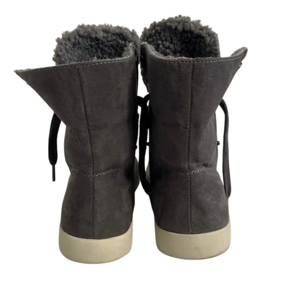 BRASH Gray Faux Suede‎ Lace Up High Top Boots/Sneakers Sherpa Lined Womens Sz 10